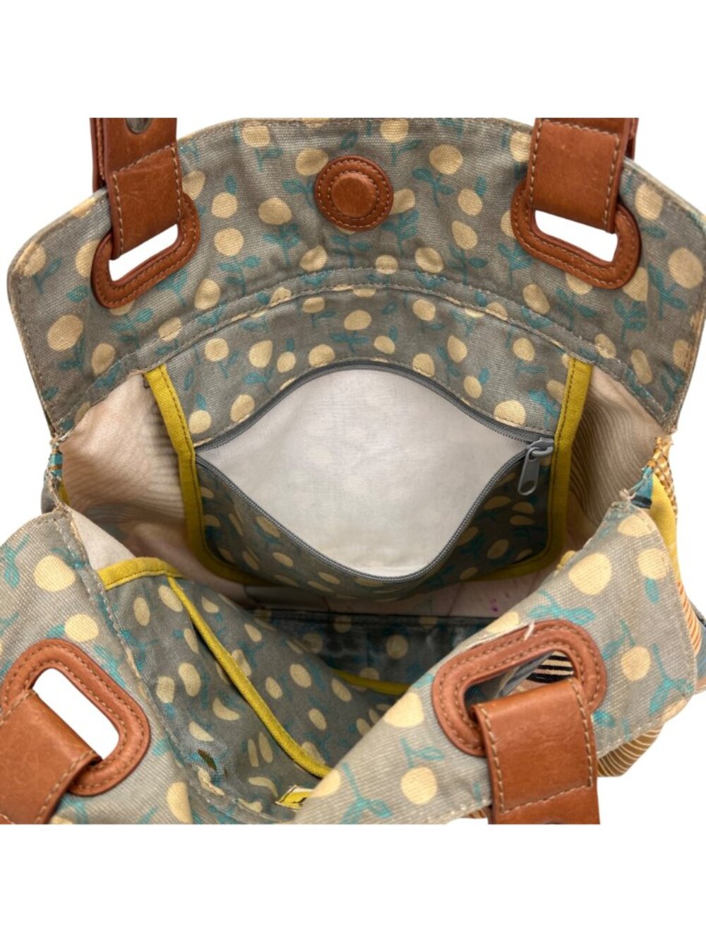 Fossil Key-Per Multicolor Coated Canvas Tote Purse Leather Handles Zipper Pocket - Picture 15 of 16